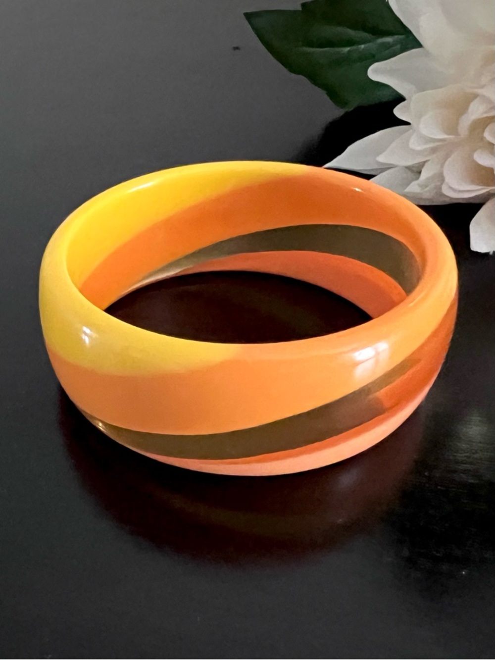 Vintage Orange & Yellow Resin Bangle Bracelet - Like New